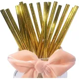 Gold Folie Papier Strohhalme mit 197mm, 100 Stück Biologisch Abbaubar Glänzend Metallisch Golden Einweg Trinkhalme für Trinken, Party, Hochzeit