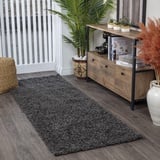 Surya Home Shaggy Berber Teppich Läufer - Flauschiger Teppich für Wohnzimmer, Schlafzimmer, Berber Langflor Hochflor Teppich Weiss flauschig - Teppich Läufer 80x220 cm Läufer Flur in Dunkelgrau