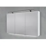 Intarbad Badezimmerspiegelschrank 3-türiger Spiegelschrank mit MULTI LED Aufsatzleuchte, dimmbar (Doppelspiegeltüren, Holz-/ Lackdekore, Maße von 120 bis 140 cm wählbar, Höhe 70 cm, Glasfachböden, Magnetleiste & Kosmetikspiegel Ø 12 cm) Vormontierte Lieferung, Floatglas, 160 kg Traglast, Made in Germany beige 120 cm x 70 cm x 13,5 cm