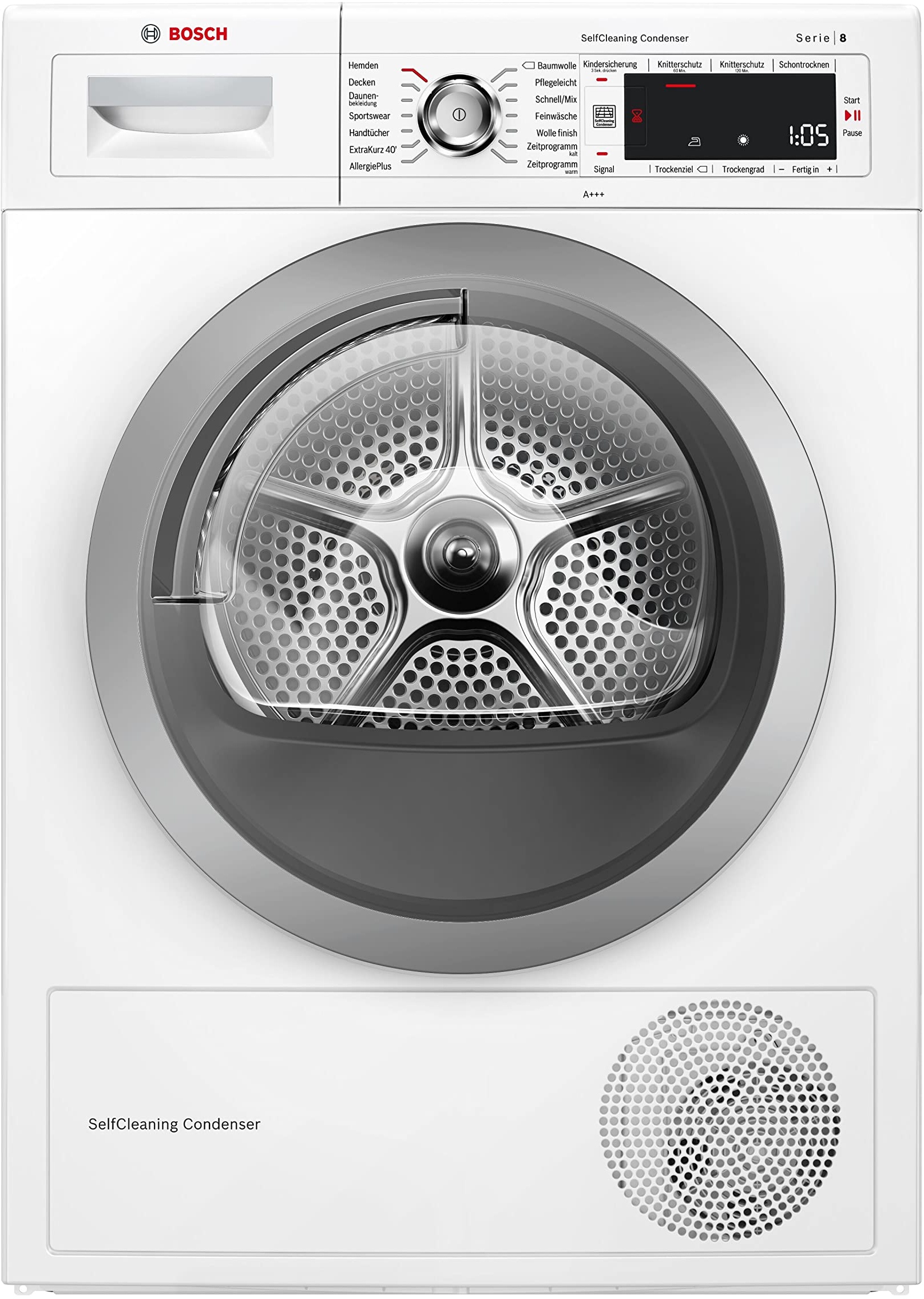 Bosch Wärmepumpentrockner für 8 kg Wäsche, Serie 8, A+++, 176 kWh/Jahr, Auto Dry, Anti Vibration-Design, Comfort Control, Sensitive Drying-System, Allergie Plus, Weiß, WTW875W0