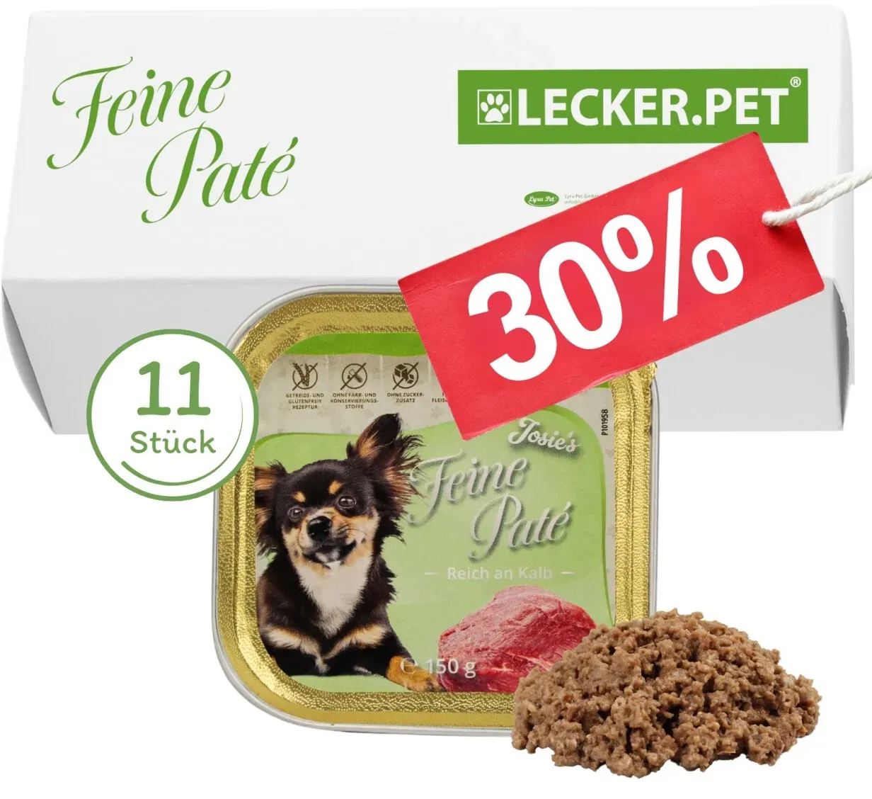 11 x 150 g Lecker.Pet® Josie's Feine Paté Reich an Kalb Hundefutter Nassfutter Vollnahrung