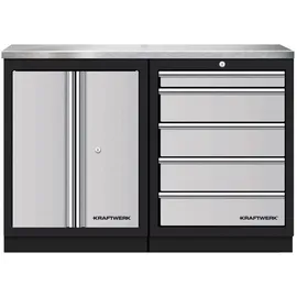 Kraftwerk Werkstattschrank Edelstahl 45,80 cm/91 cm weiß 5 Schubladen