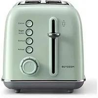 BUYDEEM DT620E Retro Toaster 2 Slices,Stainless Steel,7 Browning Levels for Bread,Sandwich,Bagel,Muffin,Defrost & Reheat Function,Removable Crumb Tray,900Watt,Cozy Greenish