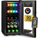 Sommertal Kühlschrank mit Glastür GK50 50L – Leiser Getränkekühlschrank mit RGB LED, Touchscreen & Schloss Kleiner Flaschenkühlschrank Schwarz