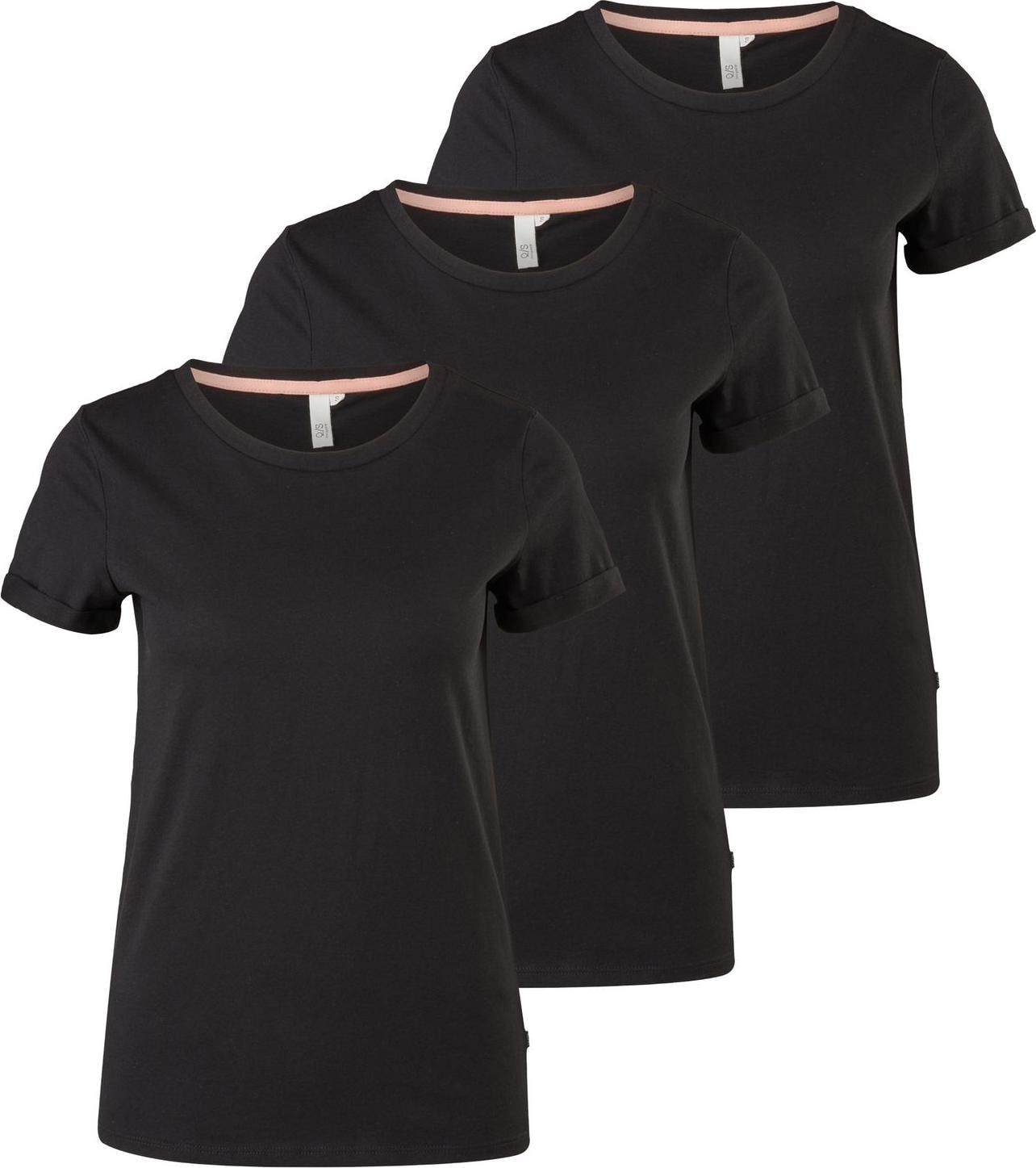 S.Oliver, Damen, Shirt, Q/S by s.Oliver Damen T-Shirt kurzarm mit Rundhals-Ausschnitt Basic 3 Stück, Schwarz, (XL)