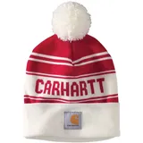 Carhartt Herren Strickmütze mit Bommel und Logo Beanie-Mütze, Rot/Ausflug, einfarbig (Getaway Solids), Einheitsgröße - Einheitsgröße