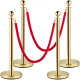 Vevor 4-teiliges Personenleitsystem 96 cm Gesamthöhe Absperrung, Abgrenzungsständer Leitpfosten, Absperrständer mit 1,5 m Länge Seil für Hochzeiten, Hotels, Ausstellungen Goldener Absperrständer