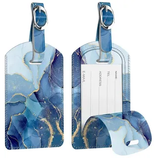 Fintie Gepäckanhänger Kofferanhänger aus Kunstleder, Gepäckanhänger ID Etikett (2 Stück) mit Adressschild Namenschild für Reisetasche Koffer