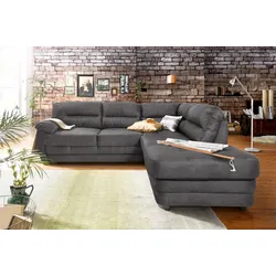 Polstergarnitur COTTA "Royale L-Form", grau, B:250cm, Sitzmöbel-Sets, Set bestehend aus: Ecksofa & Hocker