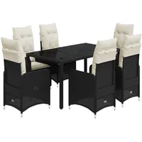 vidaXL 7-tlg Garten-Bistro-Set mit Kissen Schwarz Poly Rattan Modell 9