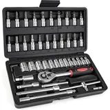 Steckschlüssel-set 1/4'' – Chromemat – 46 teile Für Diy, Autoreparatur, Steckschlüssel- Und Bit-set