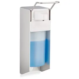 Relaxdays 2 x Eurospender 500 ml, intelligente Handhygiene, Seifenspender, Desinfektionsmittelspender, Bügel-mechanik, weiß