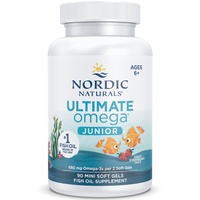 Nordic Naturals, Ultimate Omega-3 JR, 680mg Omega-3, für Kinder, Erdbeeraroma, mit EPA und DHA, 90 Weichkapseln, Laborgeprüft, Sojafrei, Glutenfrei, Ohne Gentechnik