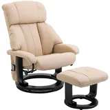 HOMCOM Relaxsessel mit Fußhocker, Massagesessel mit Liegefunktion, Elektrischer Liegesessel mit Fernbedienung, Fernsehsessel mit Seitentasche, Kunstleder, Cremeweiß