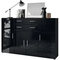 Vladon Highboard, Schwarz Hochglanz, 166.5x106.5x35 cm, Wohnzimmer, Kommoden &