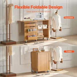 Vevor klappbarer Nähtisch Mehrzweck Nähmaschinentisch mit Rädern & Regalen & Ablagefächern & Holzstiften & magnetischen Türen, Nähmaschine Holzfarbe faltbar (1170 x 400 x 778 mm)