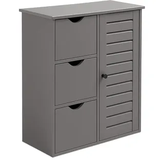 Relaxdays Badezimmerschrank, HxBxT: 80 x 60 x 30 cm, 3 Schubladen & Fächer, Beistellschrank für Bad, Flur, Küche, grau