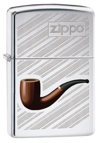 Zippo Feuerzeug 60002630 PL Pipe with Background Benzinfeuerzeug, Messing, high Polish Chrome, 1 x 3,5 x 5,5 cm