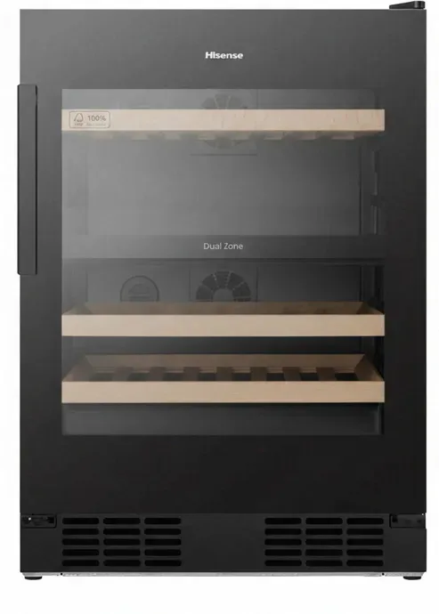 Hisense 46 Flaschen Wein-Kühlschrank – Dual-Zone-Kühlung für Rot- & Weißwein, UV-geschützte Glasfront, smarte App-Steuerung, leiser freistehender Wein-Kühlschrank