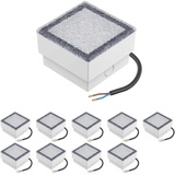 ledscom.de 10 Stück LED Pflasterstein Bodeneinbauleuchte CUS für außen, IP67, eckig, 10 x 10cm, kaltweiß