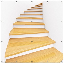 Wallario Sichtschutzzaunmatten Wendeltreppe aus hellem Holz, 2-teilig braun 180 cm x 180 cm