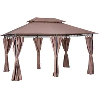 Outsunny Pavillon Gartenpavillon Partyzelt Gartenzelt Doppeldach 3x4 m Khaki