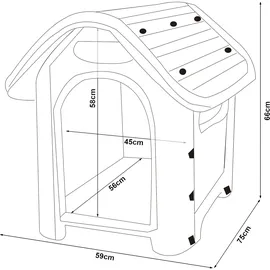 [en.casa] Hundehütte 75 x 59 x 66 cm Kunststoff Weiß/Grau