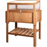 needs&wants needs&wants® Großes Hochbeet mit Frühbeet-Aufsatz Abdeckung aus Holz für Garten Balkon, Pflanzbeet mit Gewächshaus Deckel Dach Haube Ablage Pflanzkasten, 90 x 60 x 118 cm, braun