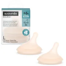 Suavinex Suavinex, Sauger für Zero Zero Anti-Colic Babyflasche, Ersatz Sauger mit Dichtem Durchfluss (L), Ideale Öffnung für Dickflüssige Flüssigkeiten, für Babys ab +6 Monaten, 2U