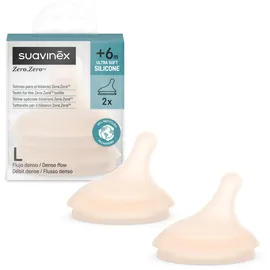 Suavinex Suavinex, Sauger für Zero Zero Anti-Colic Babyflasche, Ersatz Sauger mit Dichtem Durchfluss (L), Ideale Öffnung für Dickflüssige Flüssigkeiten, für Babys ab +6 Monaten, 2U