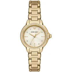 Quarzuhr EMPORIO ARMANI, gold (goldfarben), Armbanduhren, Damen, Armbanduhr, Damenuhr, Perlmutt-Zifferblatt, Edelstahlarmband