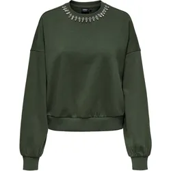 Sweatshirt ONLY "ONLKIARA L/S O-NECK EMBELLISHMENT SWT", Damen, Gr. L (40), kambaba detail:metal, rhinestone band, Sweatware, Obermaterial: 60% Baumwolle, 40% Polyester, unifarben, modisch, Rundhals, Langarm, Sweatshirts