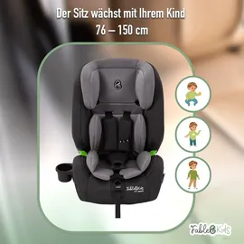 fablekids Kinderautositz mit Isofix | Autokindersitz ab 15 M. | Autositz für Kinder 76-150cm | 3-Punkt-Gurt | ECE R129/03 | Grau