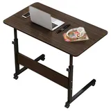 Rhein Beleuchtung Beistelltisch Höhenverstellbarer mobiler Beistelltisch( 80*40cm)  (laptoptisch höhenverstellbar, sofa tisch, kleiner tisch), Höhenverstellbar, 360° drehbar, sitzend und stehend braun