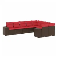 vidaXL 9-teiliges Gartensofa-Set mit Kissen, braun, Polyrattan - Braun