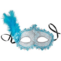 dressforfun Venezianische Maske mit seitlicher Feder - blau - Blau