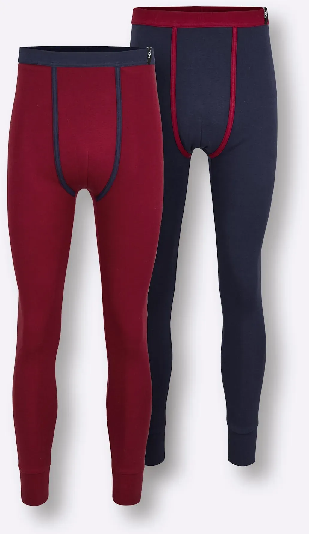 Lange Unterhose WÄSCHEPUR, Herren, Gr. 8, 2 Stk., marine, dunkelrot, 100% Baumwolle, Unterhosen Lange Unterhose