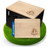 Personalisierter Sitzauflage aus Holz - Schneidebrett holz - Outdoor Sitz mit Motiv für Festival, Vatertag, Camping & Balkon - 2in1 mobiler Hocker & Tisch - Geschenke für Männer
