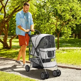 PawHut Hundebuggy Faltbarer Hundewagen bis 10 kg Grau 75x45x97 cm