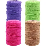 4 Stück Makramee Garn 3mmX100m, Baumwolle Makramee Set, Cotton Yarn Knüpfgarn Zubehör, Wolle zum Stricken, Makramee Set Anfänger, Baumwoll Bastelschnur für Basteln Stricken Boho Deko DIY Handwerk