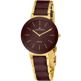 Jacques Lemans 42-7ZE Damenuhr Monaco Goldfarben/Keramik Braun
