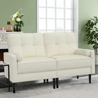 Aotumm Ciort 2 Sitzer Sofa, Kleine Couch Mit 2 Kissen und Armlehnen, Mid-Century Moderne Leinen Sofa für Wohnzimmer, Schlafzimmer, Beige