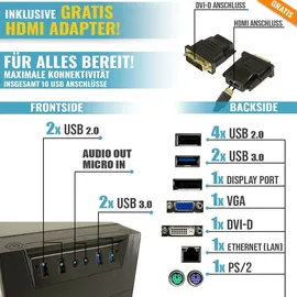 Greed GREED® Ultra 7 - Schneller PC mit Intel Core i7 - Leiser Computer + Home Office mit 4,0 GHZ, 32GB DDR4 RAM/Arbeitsspeicher - 1TB HDD - WLAN, inkl Win 11 Pro