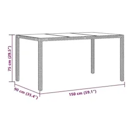 vidaXL Gartentisch mit Glasplatte Schwarz 150x90x75 cm Poly Rattan
