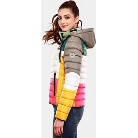 Navahoo Damen Steppjacke leichte Übergangsjacke mit Kapuze im Colourblocking Stil Lulana Multikulti