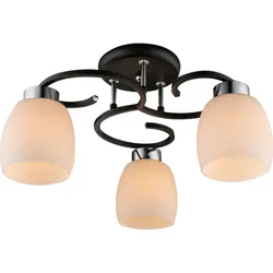 Decken Leuchte Metall Lampe Schwarz Glas Opal Weiß Schlaf Zimmer Beleuchtung