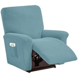 LIFEDX Sesselbezug Relaxsessel Stretchhusse für Relaxsessel 4-Teilig,Stretch Sesselschoner Relaxsessel mit Taschen,Elastisch Recliner Sesselbezug für Fernsehsessel Liege Sessel- Light Blue||1 Seater