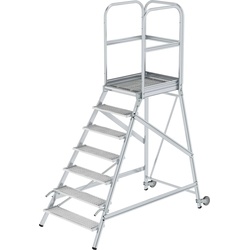 Munk, Leiter, Podesttreppe eins. begehbar mit Rollen und Griffen Stahl-Gitterrost 7 Stufen (370 cm)