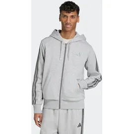 adidas Kapuzensweatshirt ADIDAS SPORTSWEAR "HOLIDAY 3-STREIFEN MIT DURCHGEHENDEM REISSVERSCHLUSS", Herren, Gr. L, grau (medium grau heather), Obermaterial: 70% Baumwolle, 30% Polyester, angesetztes Bündchen, Sweatshirts