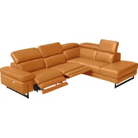 Egoitaliano Ecksofa "Candice, elegant, edel und bequem, erstklassiger Sitzkomfort, L-Form", orange, B:278cm H:100cm T:221cm, Leder »BULL« (echtes Rindsleder). Geschliffenes, pigmentiertes und behandeltes Rindsleder mit einer Dicke von 1, 3-1, 5 mm.
